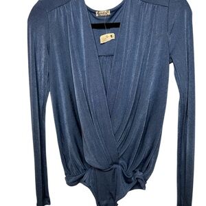 Free People Intimately Copenhagen Blue Long Sleeve Bodysuit Size Small